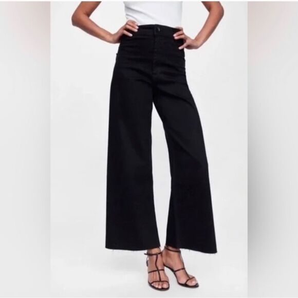 NWT Zara The Marine Straight High Rise Stretch Raw Hem Jeans Sz 14 - Picture 3 of 11